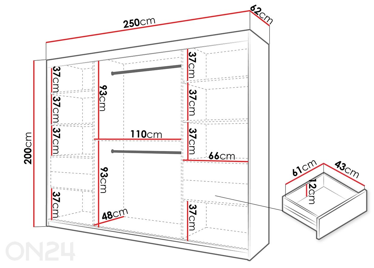 Шкаф-купе Flutes 250 см + LED увеличить размеры