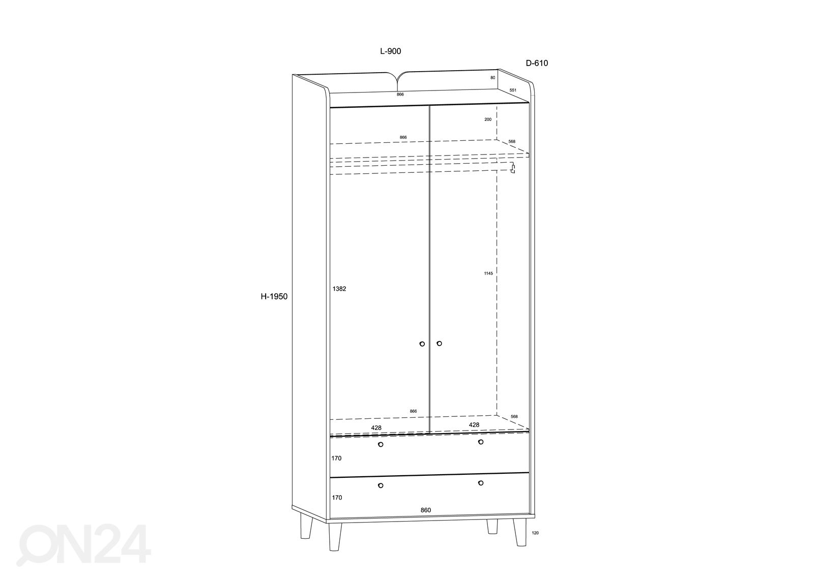 Шкаф платяной / шкаф в прихожую Glandore 90 cm увеличить размеры