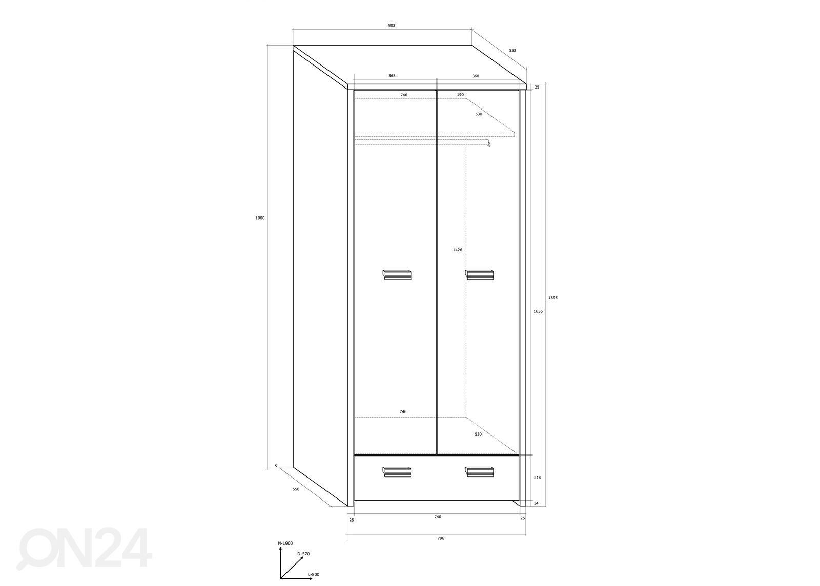 Шкаф платяной Ville 80 cm увеличить размеры