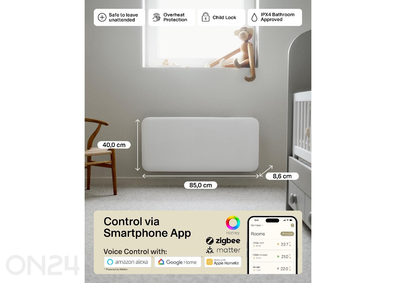 Электрический радиатор Mill Invisible Smart WiFi Gen.4 PA1000WIFI4 увеличить размеры