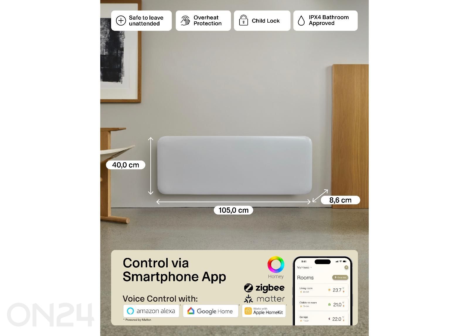Электрический радиатор Mill Invisible Smart WiFi Gen.4 PA1300WIFI4 увеличить размеры