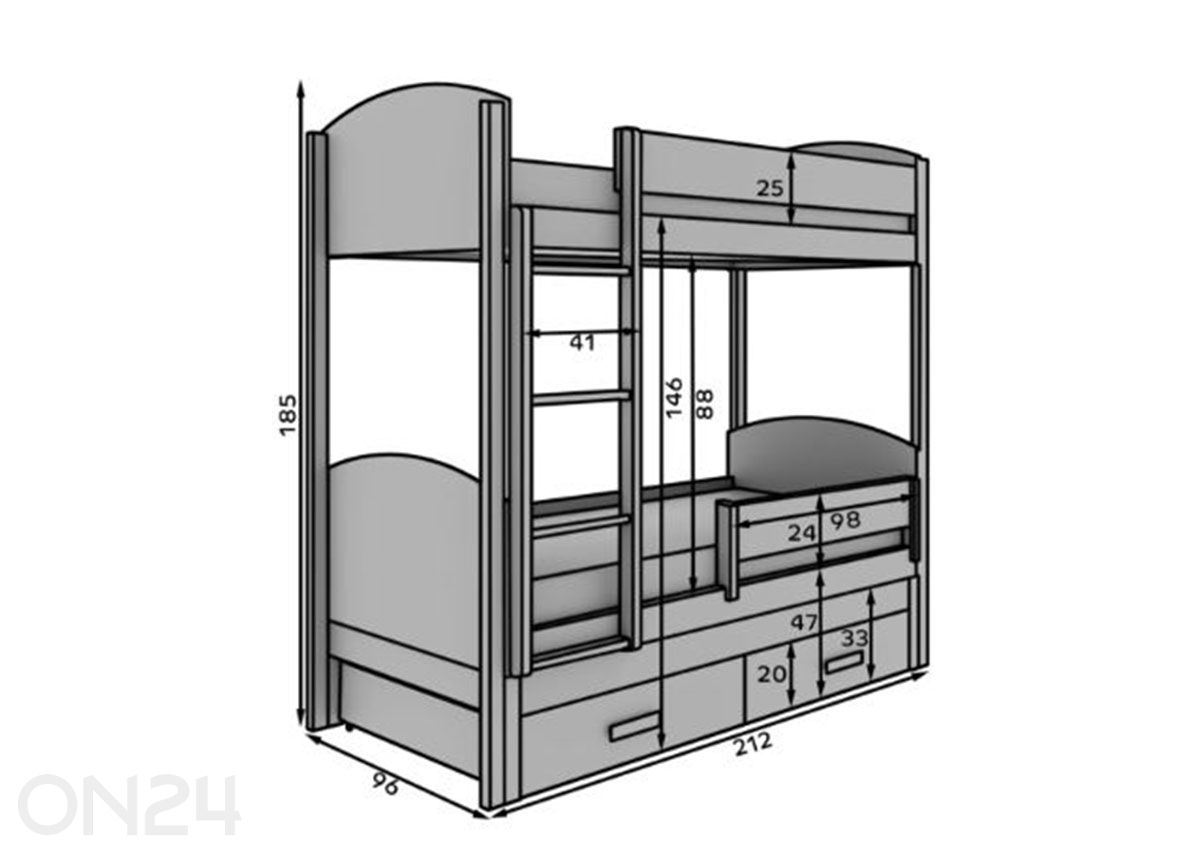 3-ярусная кровать-комплект Leia с матрасами 90x200 см увеличить размеры