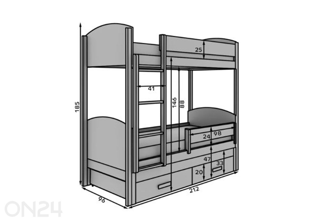 3-ярусная кровать-комплект Leia 90x200 см увеличить размеры