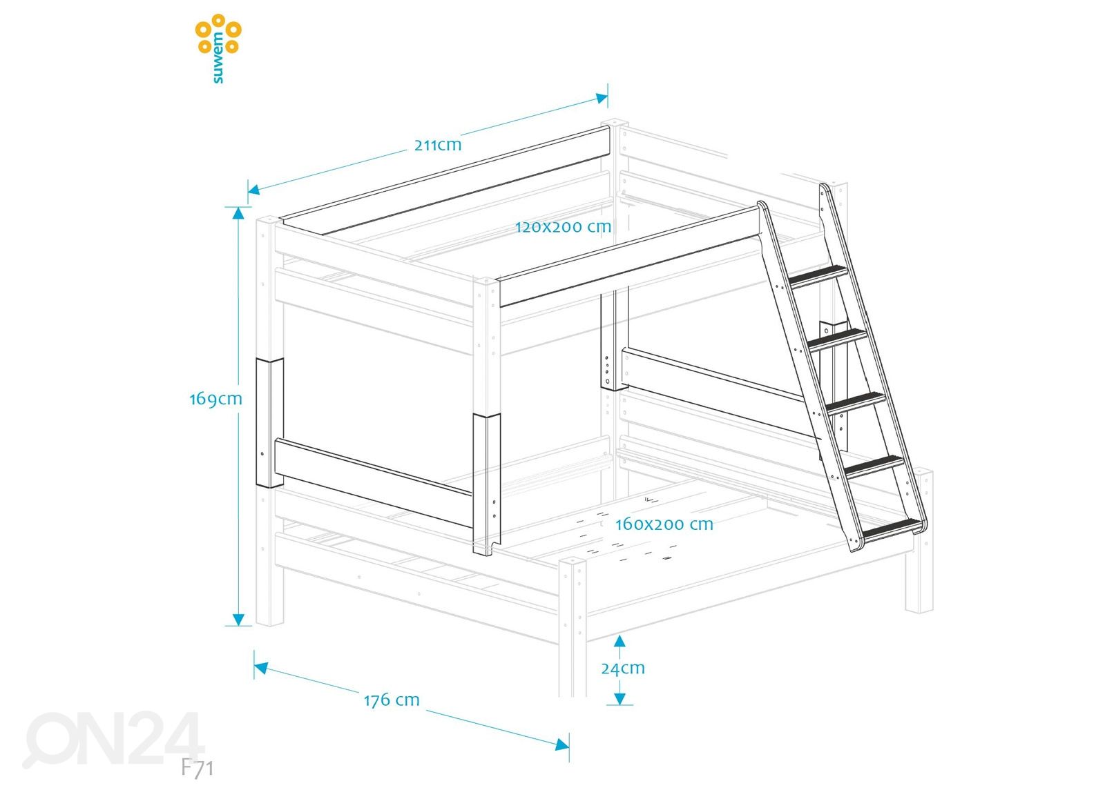 Suwem двухъярусная кровать Lahe 120/160x200 cm увеличить размеры