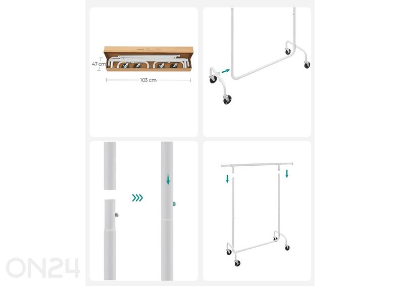 Вешалка для одежды на колесах, белая увеличить