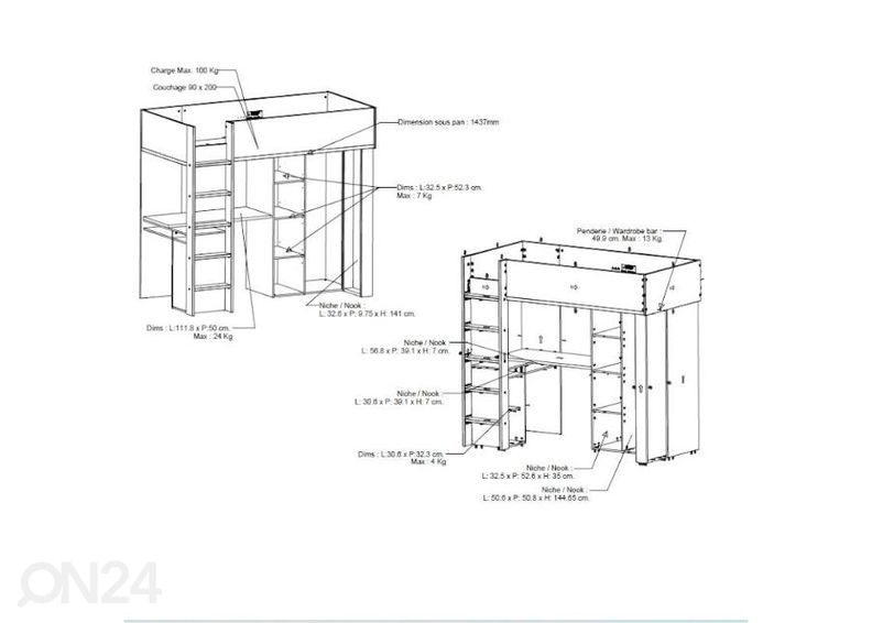 Высокая кровать Camillia 90х200 см увеличить размеры