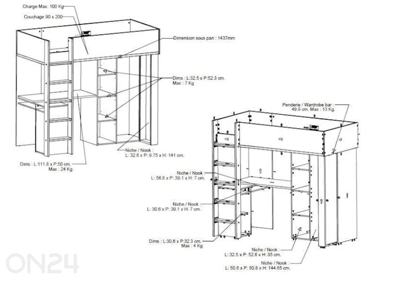 Высокая кровать Camillia 90x200 см увеличить