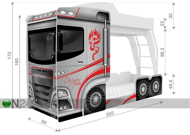 Двухъярусная кровать Mega Truck 80x190 cm увеличить