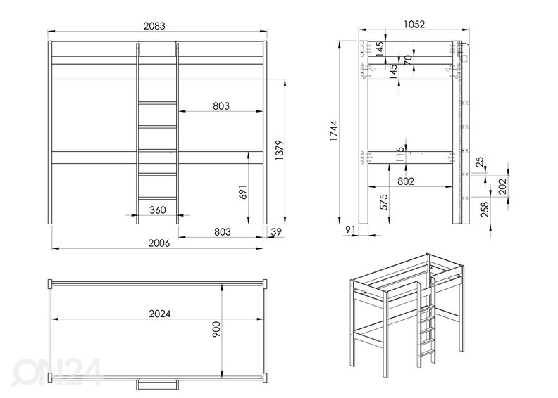 Двухъярусная кровать Robin 90x200 cm со столом и полкой увеличить