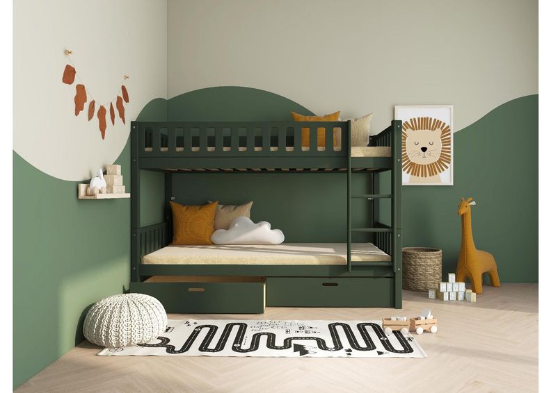 Двухъярусная кровать THUKA Viggo 2-местная с ящиками, зеленая увеличить