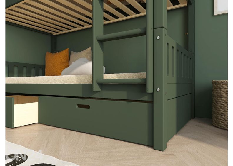 Двухъярусная кровать THUKA Viggo 2-местная с ящиками, зеленая увеличить