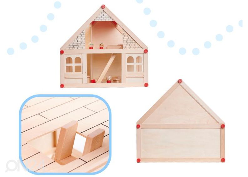 Деревянный кукольный домик + мебель и куклы увеличить
