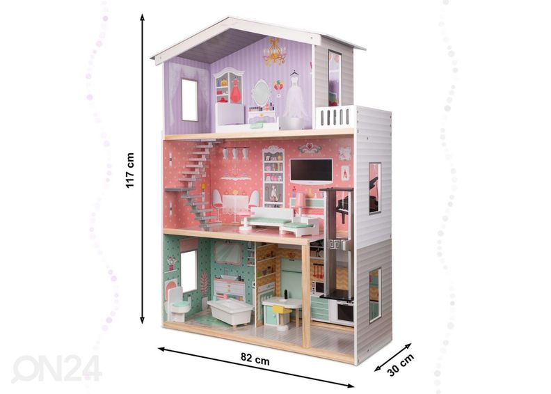 Деревянный кукольный домик + мебель 114 см увеличить