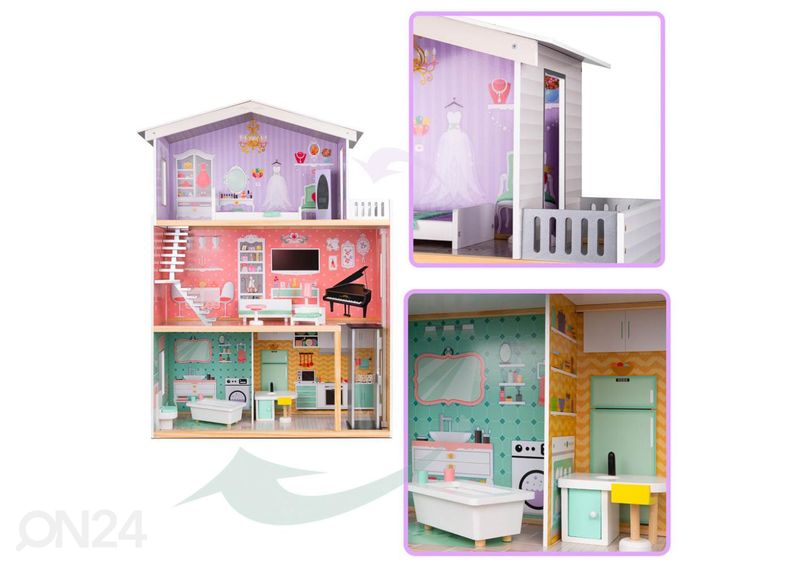 Деревянный кукольный домик + мебель 114 см увеличить