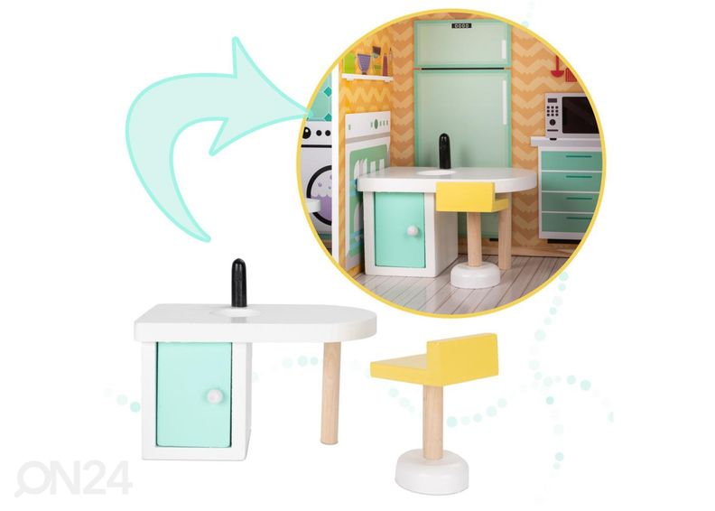 Деревянный кукольный домик + мебель 114 см увеличить