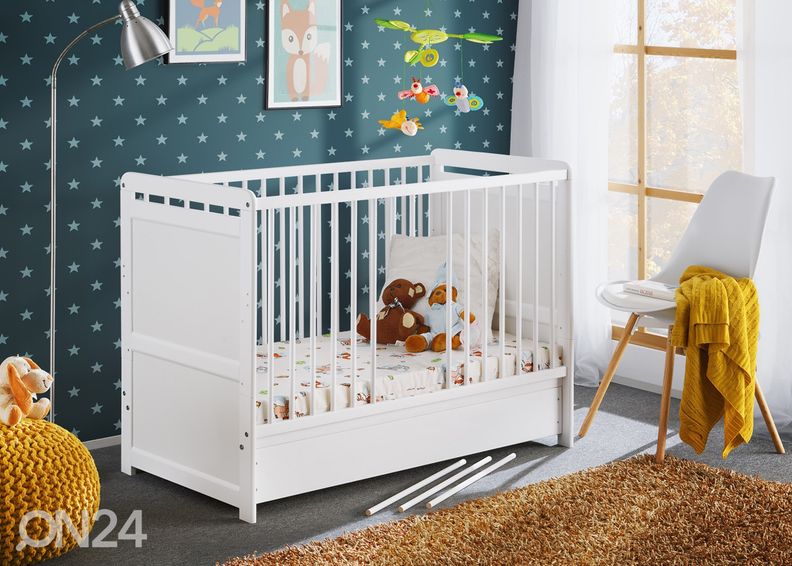 Детская кроватка Tymek Plus + матрас 60x120 cm, белый увеличить