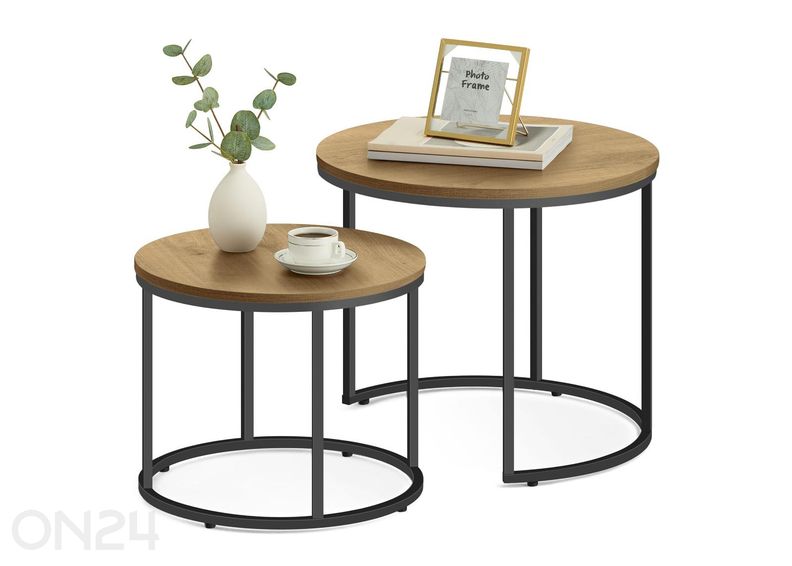 Журнальный столик 2 шт. дуб/черный увеличить