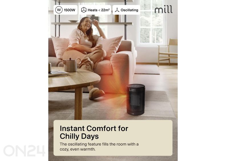 Керамический тепловентилятор Mill FH1500BLACK, 1500 Вт, черный увеличить