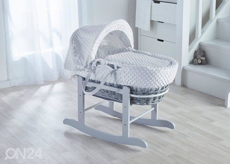 Колыбель "Valge minky" на серой плетёной корзине увеличить