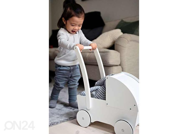 Коляска деревянная кукольная, белая увеличить