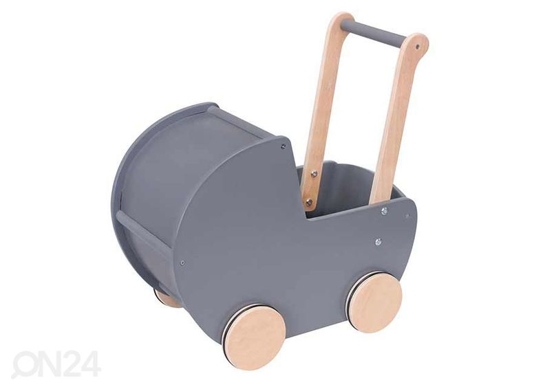 Коляска деревянная кукольная, серая увеличить