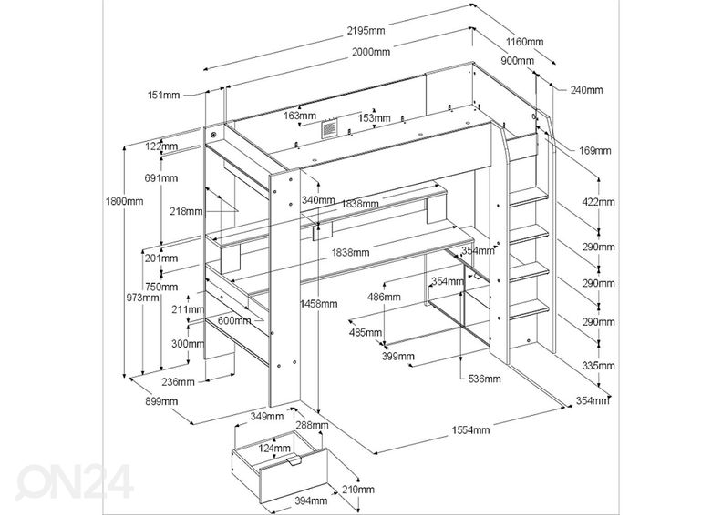Компактная кровать Online 90x200 cm + LED увеличить