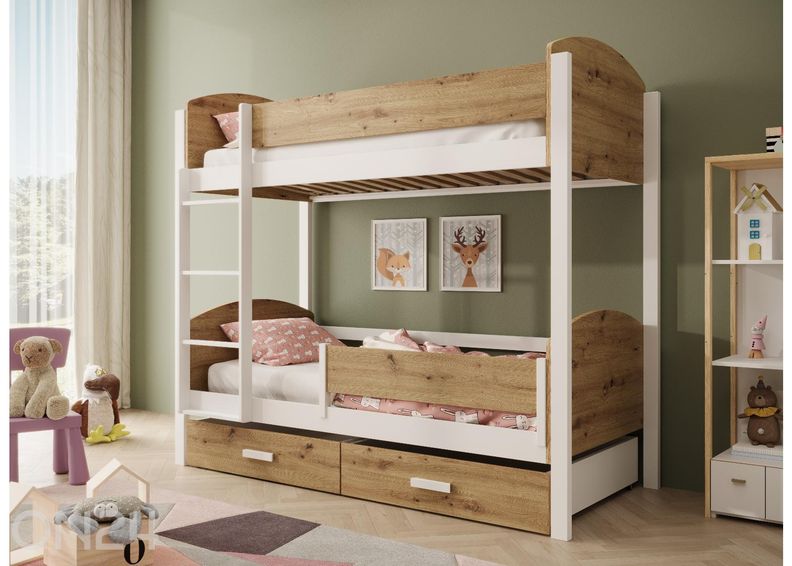 Комплект двухъярусной кровати с матрасами Jori и защитными бортиками 80x180 см увеличить