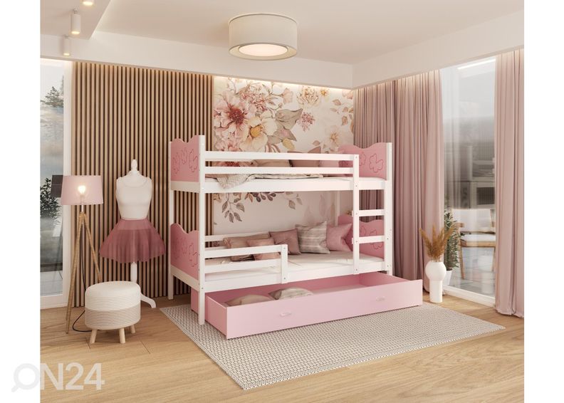 Комплект двухъярусной кровати 80x190 cm, белый/розовый увеличить
