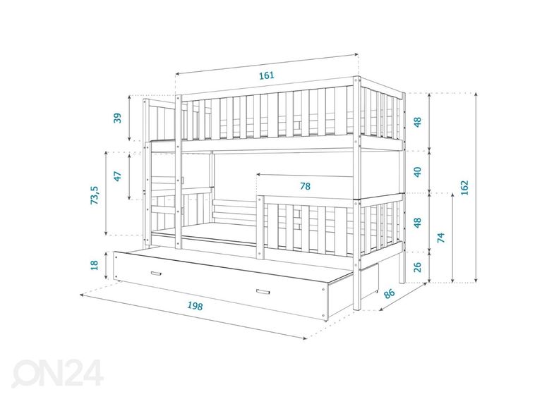 Комплект двухъярусной кровати 80x190 cm, серый увеличить