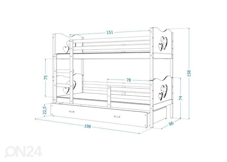 Комплект двухъярусной кровати 80x190 cm, сонома/серый увеличить