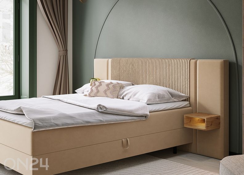 Континентальная кровать с ящиком, 2 прикроватные тумбочки + светодиодная подсветка 160x200 см увеличить