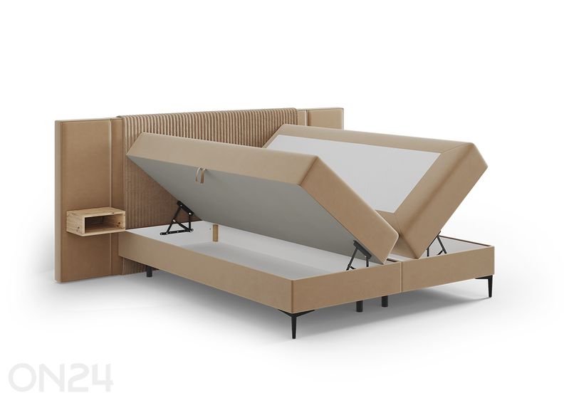 Континентальная кровать с ящиком, 2 прикроватные тумбочки + светодиодная подсветка 160x200 см увеличить