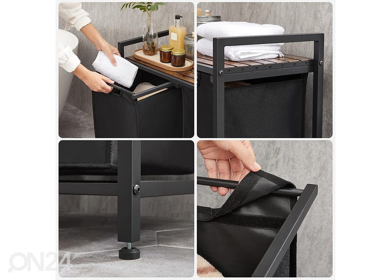 Корзины для белья с полкой 2 шт, коричневый/чёрный увеличить