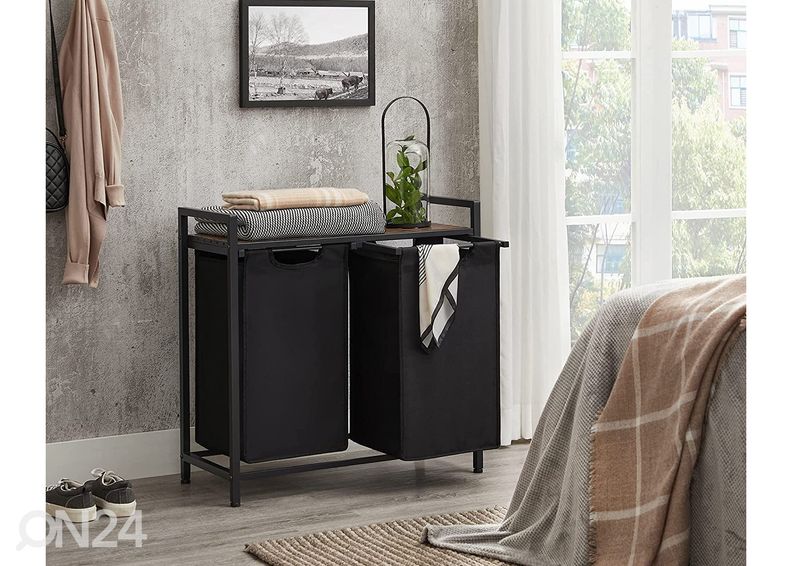 Корзины для белья с полкой 2 шт, коричневый/чёрный увеличить