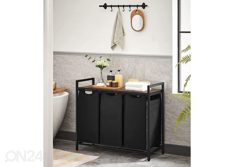 Корзины для белья с полкой 3 шт, коричневый/чёрный увеличить