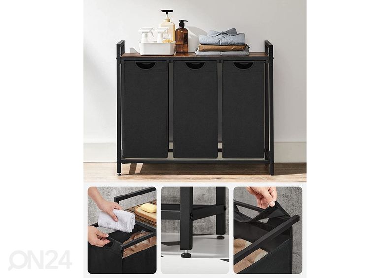 Корзины для белья с полкой 3 шт, коричневый/чёрный увеличить