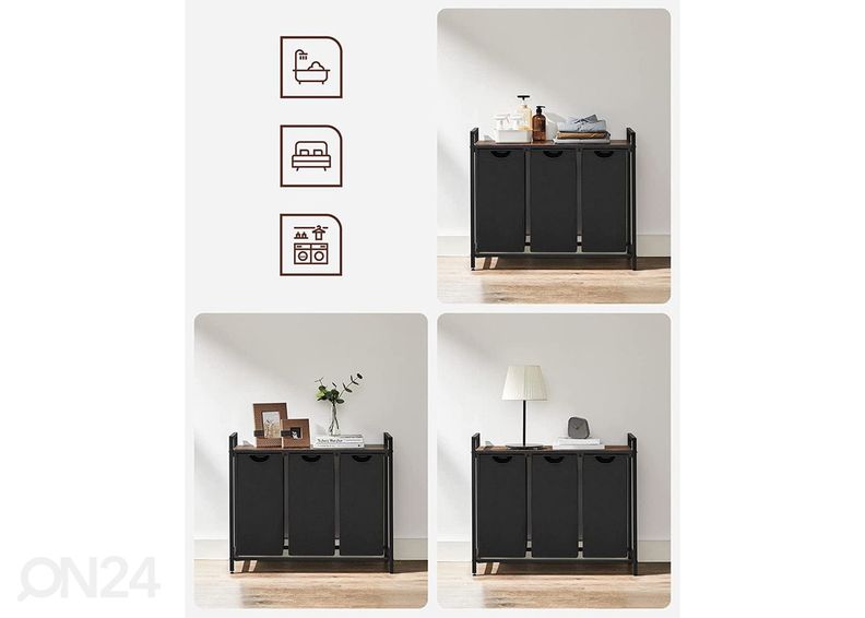 Корзины для белья с полкой 3 шт, коричневый/чёрный увеличить