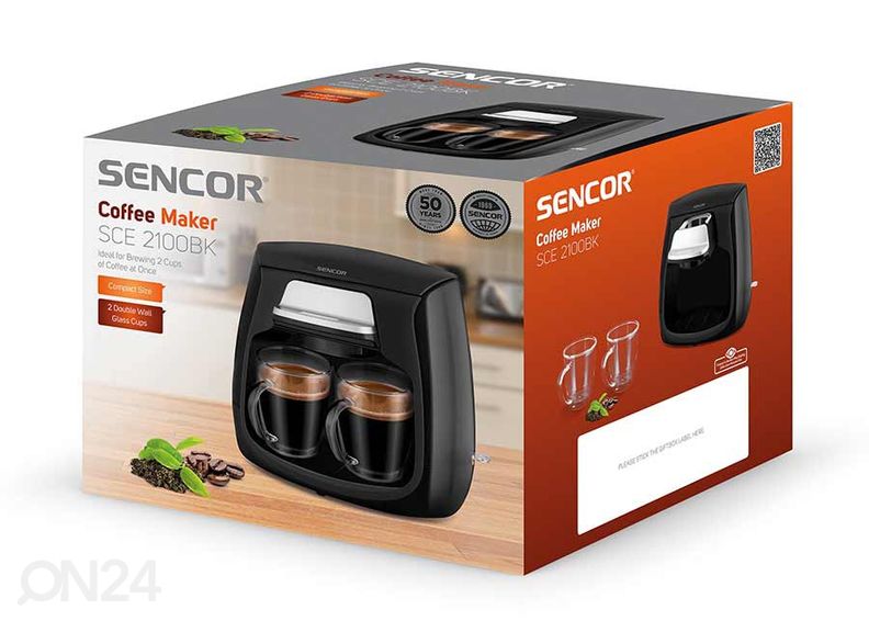 Кофеварка Sencor на две чашки SCE2100BK увеличить