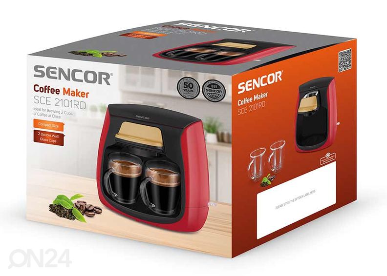 Кофеварка Sencor на две чашки SCE2101RD увеличить