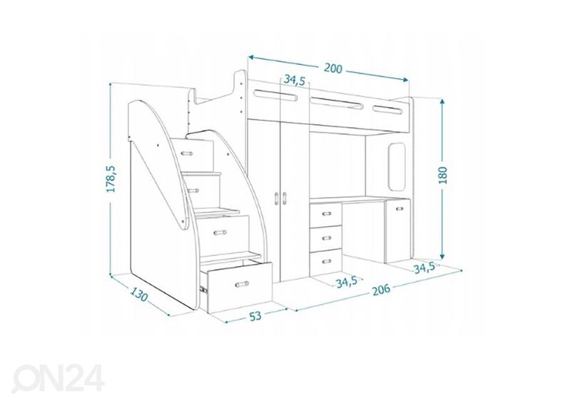 Кровать-чердак с матрасом 80x200 cm увеличить