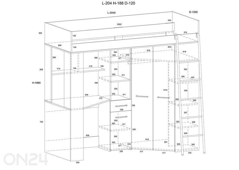 Кровать-чердак Floor 80x200 см увеличить