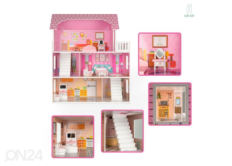 Кукольный домик + розовая мебель 70 см увеличить