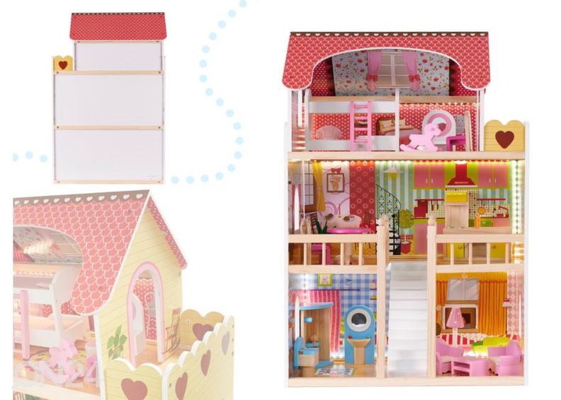 Кукольный домик + розовая мебель 90 см со светодиодной подсветкой увеличить