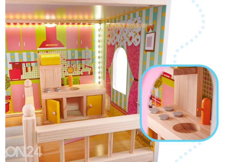 Кукольный домик + розовая мебель 90 см со светодиодной подсветкой увеличить