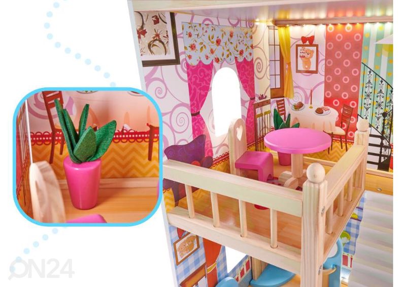 Кукольный домик + розовая мебель 90 см со светодиодной подсветкой увеличить