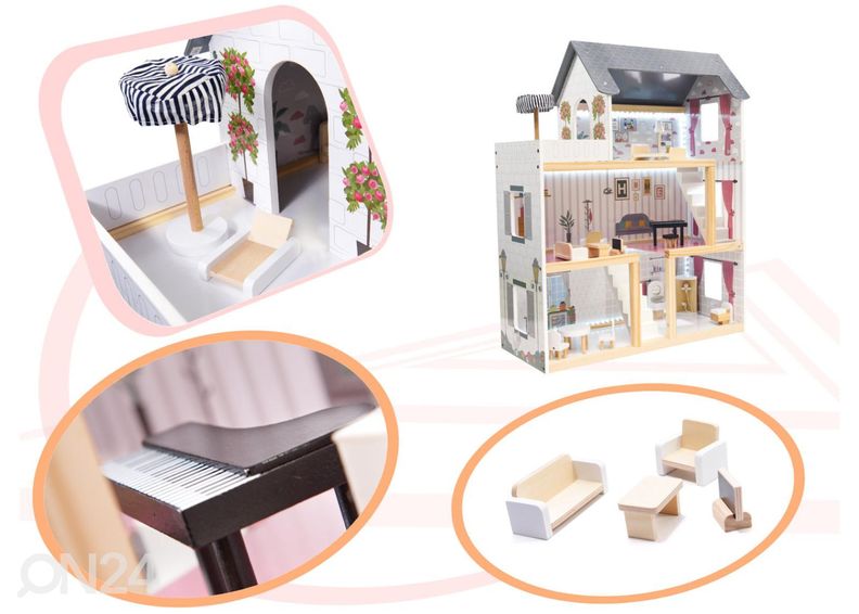 Кукольный домик 78 см со светодиодной подсветкой + мебель увеличить