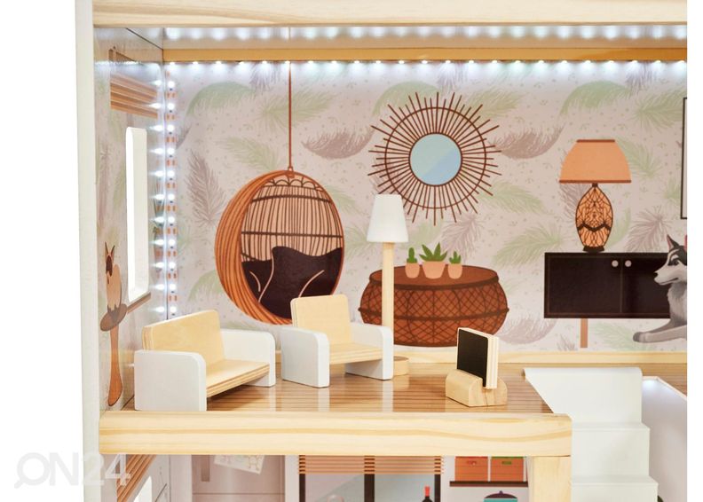 Кукольный дом + мебель Boho 78 см со светодиодной подсветкой увеличить