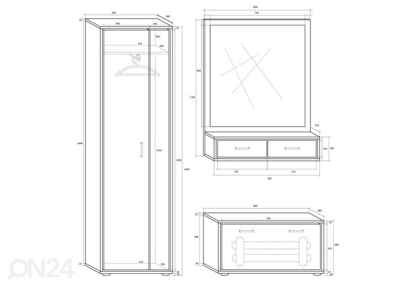 Мебель в прихожую 135 cm увеличить
