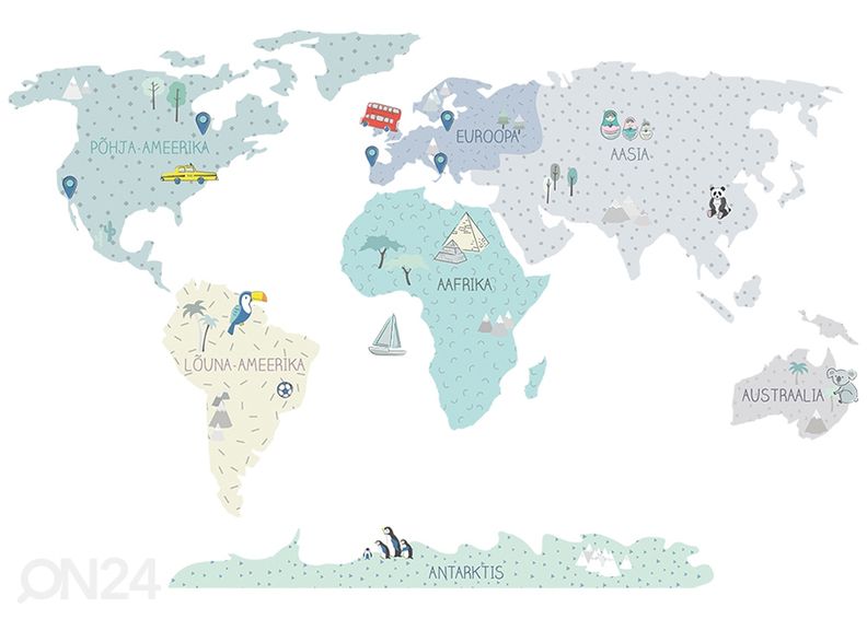 Настенная наклейка Карта мира S на эстонском языке, мятная увеличить