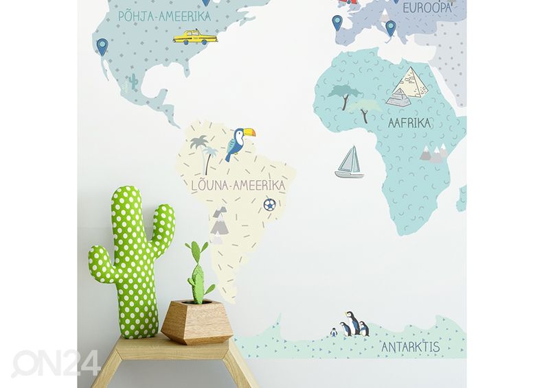 Настенная наклейка Карта мира S на эстонском языке, мятная увеличить